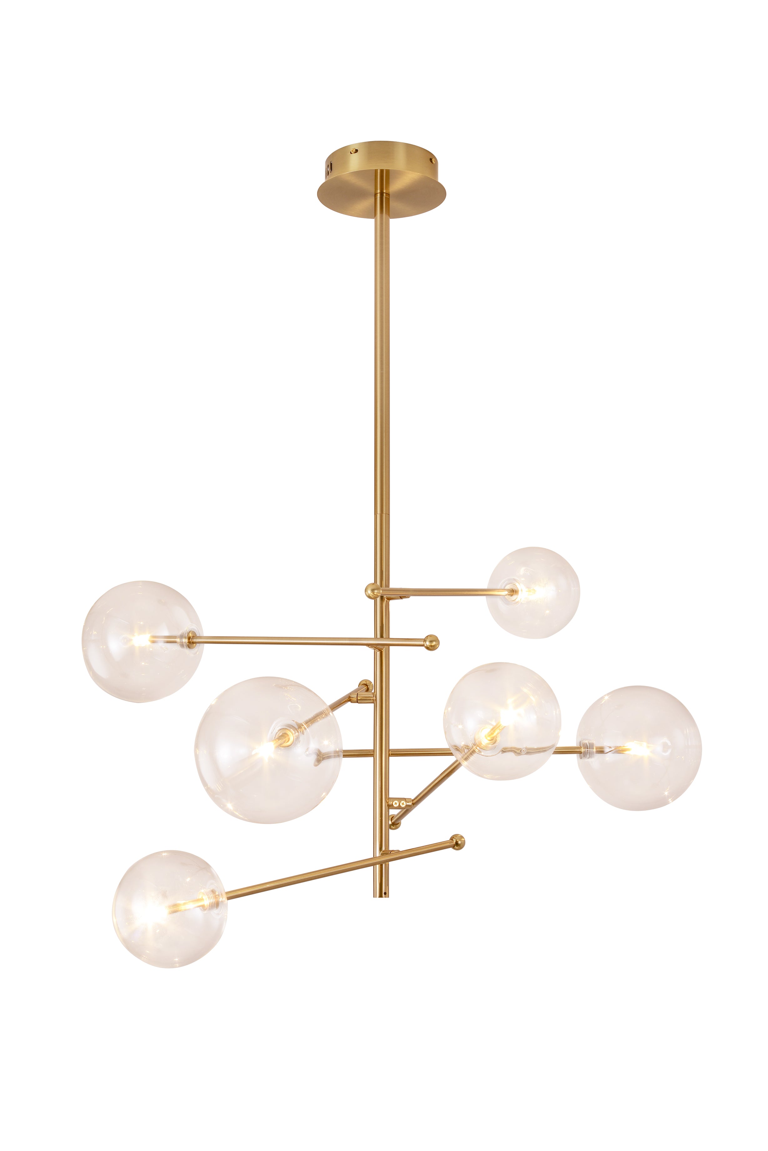 Hanglamp glazen bollen goud Lumina eettafel op een witte achtergrond